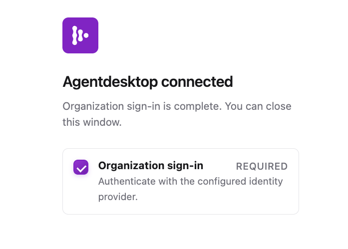 Agentdesktop connected confirmation