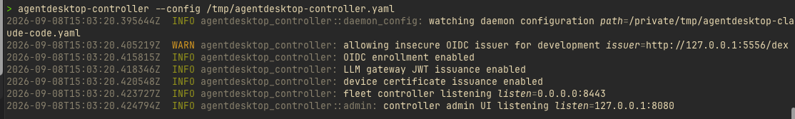 agentdesktop controller startup logs