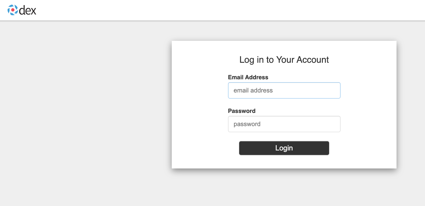 Dex login screen